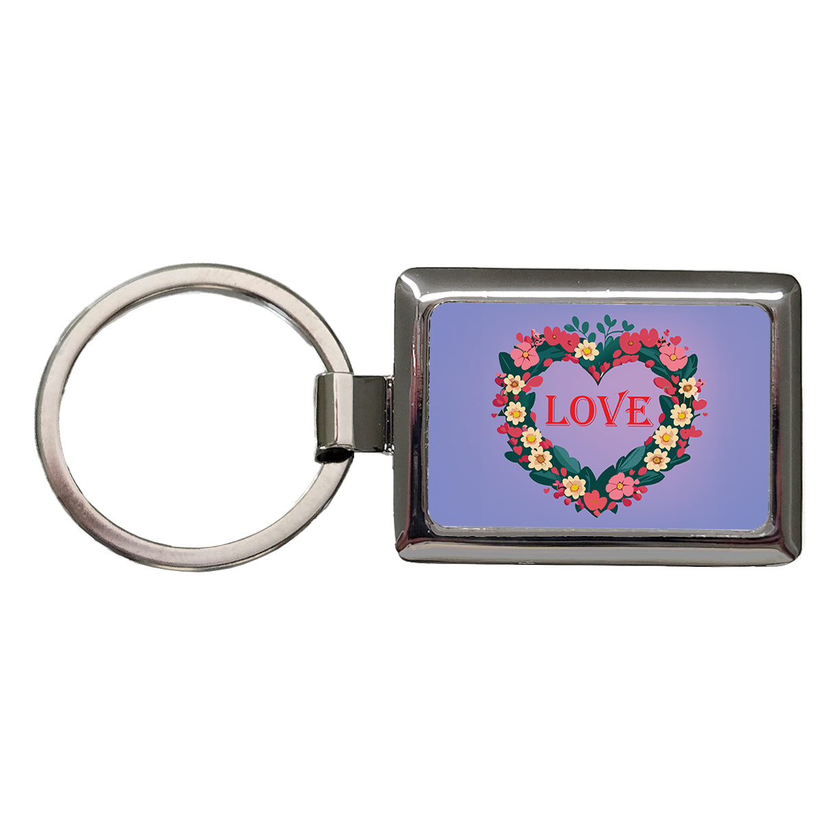 Flower Heart Love Wreath Floral Wedding Beautiful Rectangle Metal Keychain