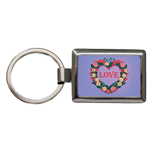 Flower Heart Love Wreath Floral Wedding Beautiful Rectangle Metal Keychain