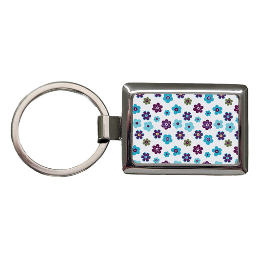 Flowers Blue Purple Cute Pattern Rectangle Metal Keychain