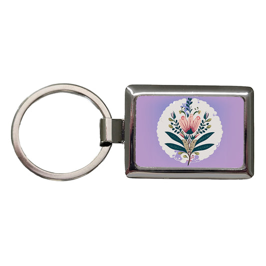 Flowers Floral Motif Bohemian Elegant Wedding Rectangle Metal Keychain
