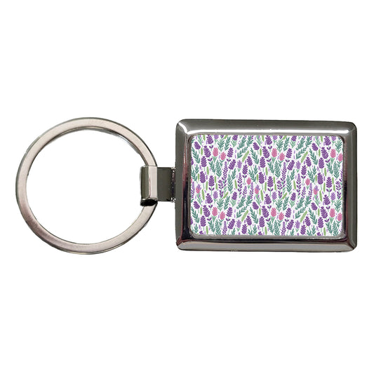 Flowers Lavender Cute Pattern Rectangle Metal Keychain