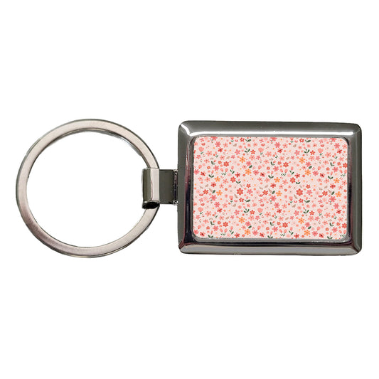 Flowers Peach Pink Cute Pattern Rectangle Metal Keychain
