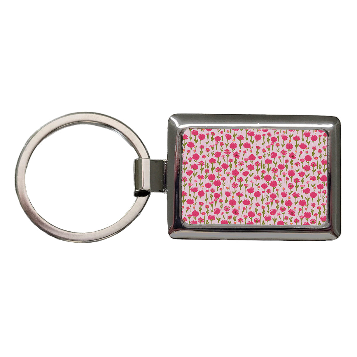 Flowers Pink Cute Pattern Rectangle Metal Keychain