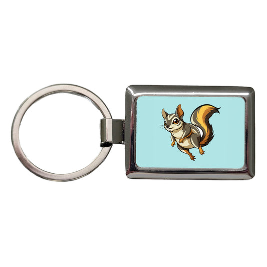Flying Squirrel Rectangle Metal Keychain
