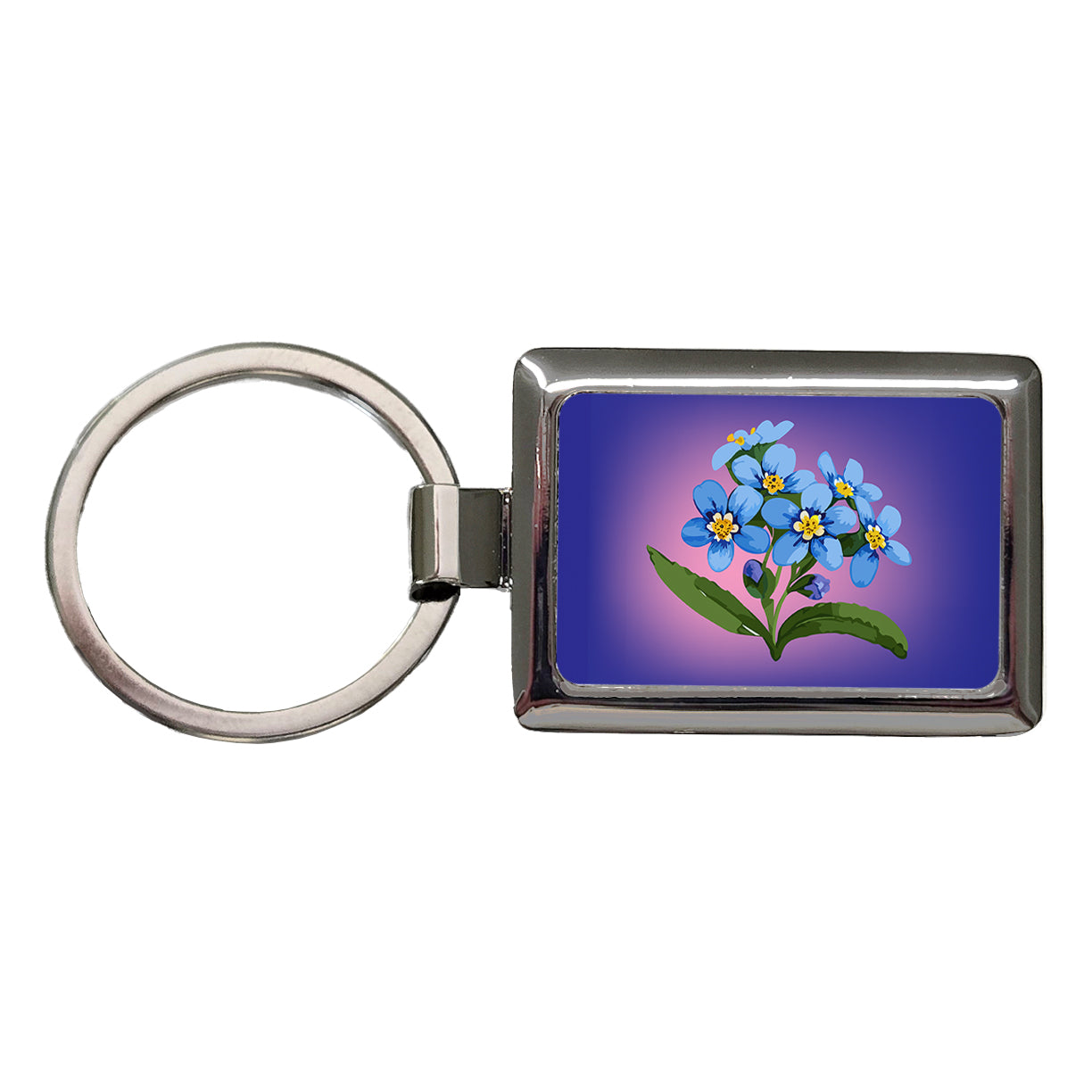 Forget Me Not Flowers Blue Watercolor Rectangle Metal Keychain