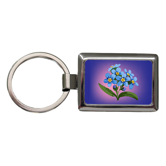 Forget Me Not Flowers Blue Watercolor Rectangle Metal Keychain