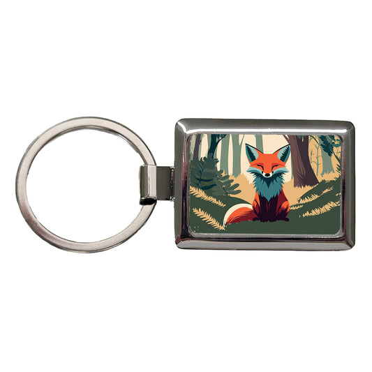 Fox in Forest Woodland Wilderness Rectangle Metal Keychain