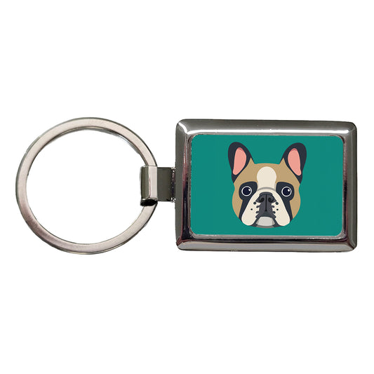 French Bulldog Face Rectangle Metal Keychain