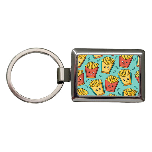 French Fries Cute Pattern Rectangle Metal Keychain