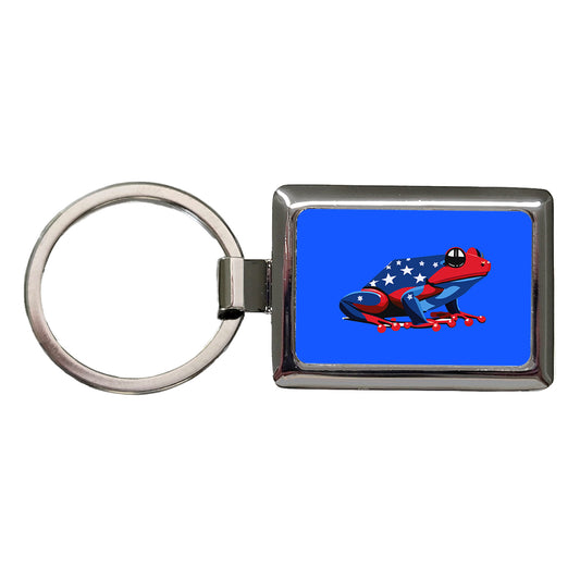 Frog Patriotic Rectangle Metal Keychain