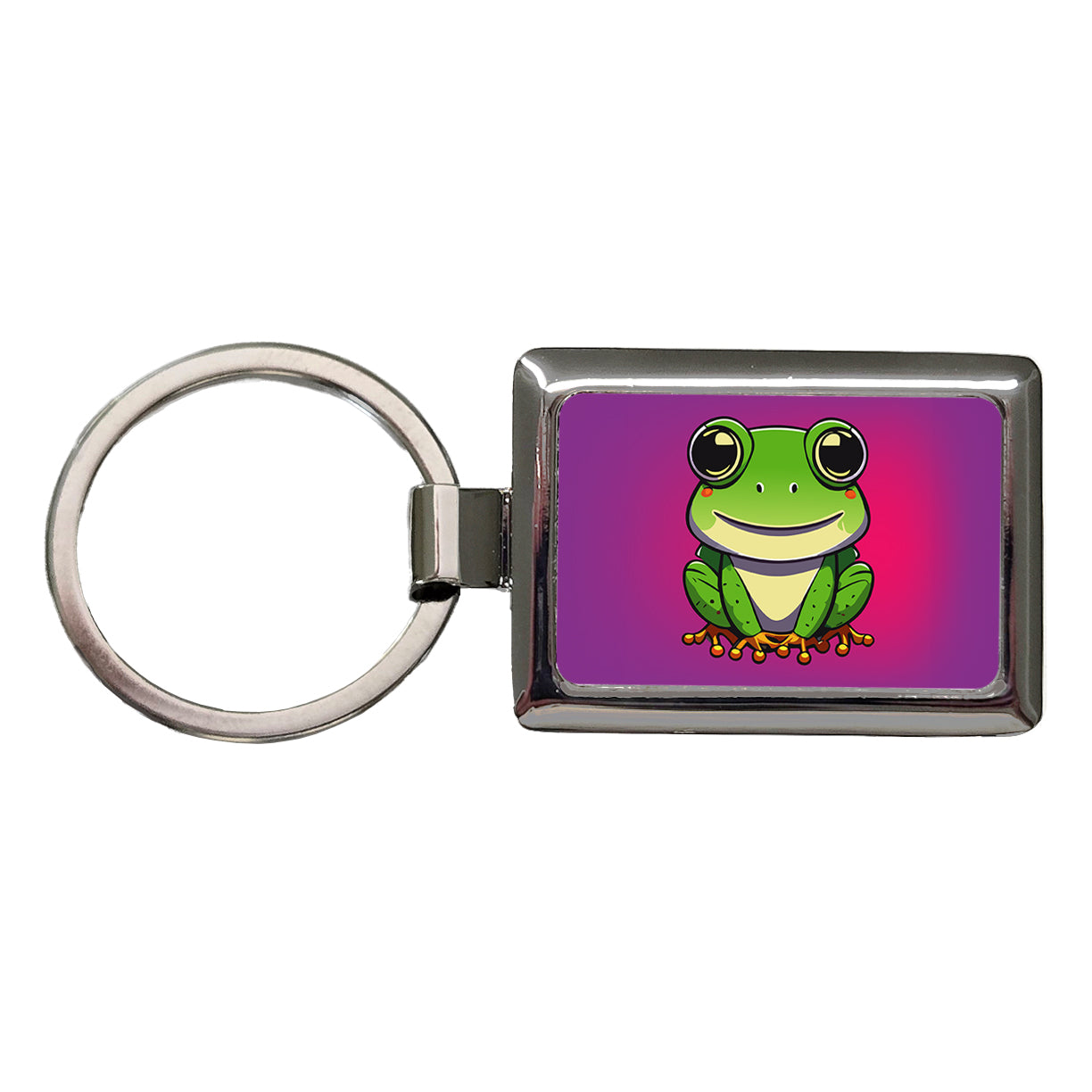 Frog Smiling Rectangle Metal Keychain