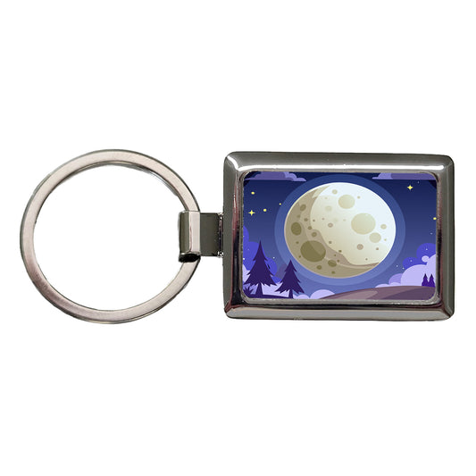 Full Moon at Night Rectangle Metal Keychain