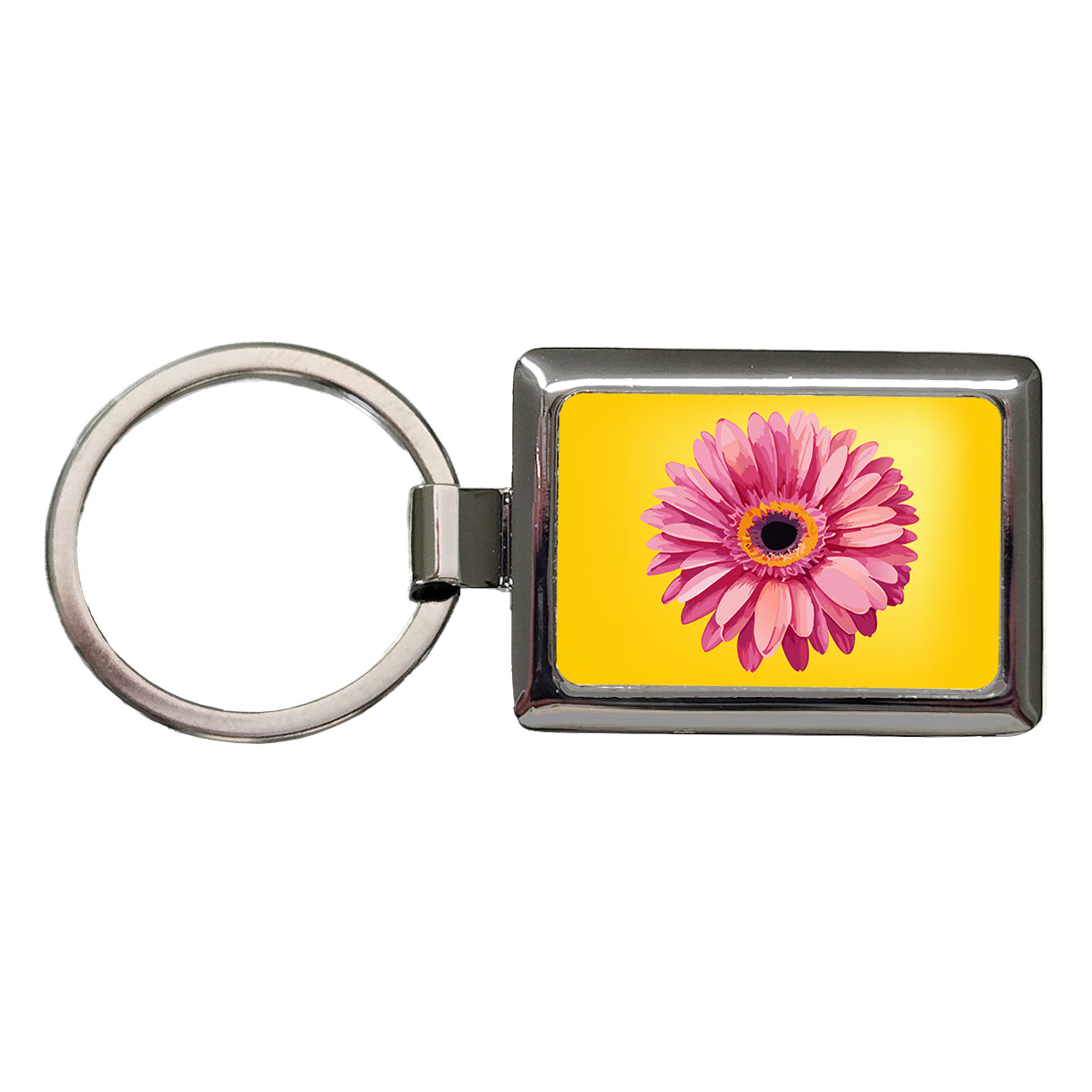 Gerbera Daisy Flower Pink Rectangle Metal Keychain