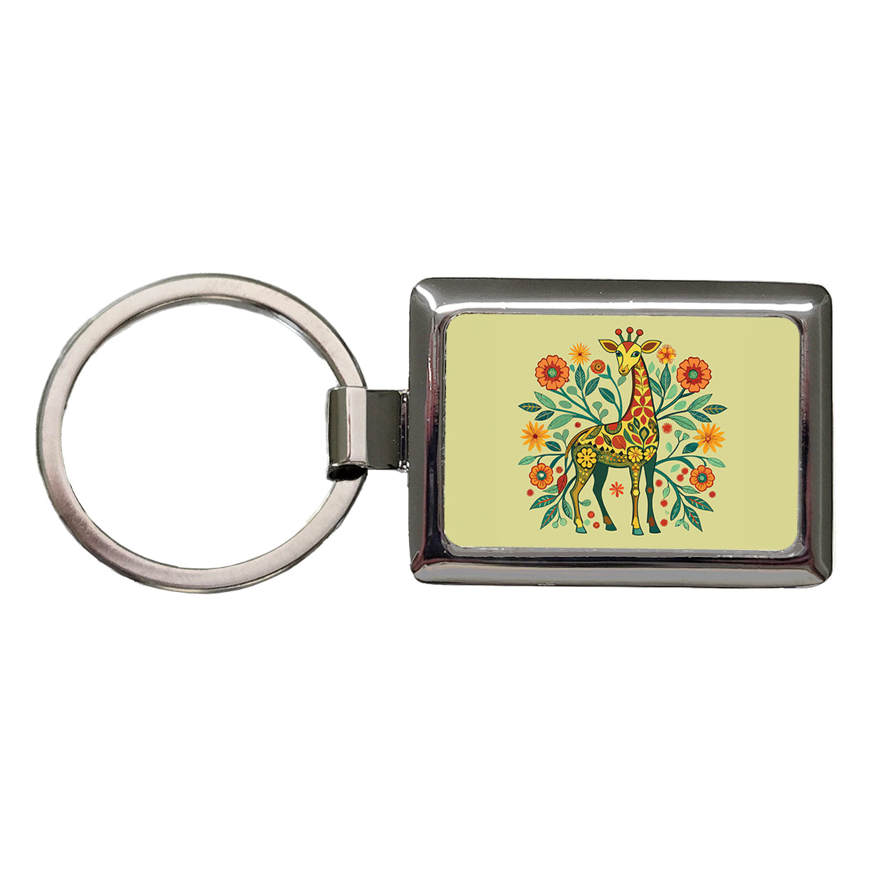 Giraffe Floral Art Nouveau Flowers Elegant Rectangle Metal Keychain