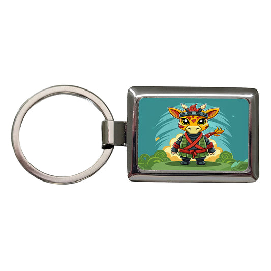 Giraffe Ninja Fighter Funny Rectangle Metal Keychain