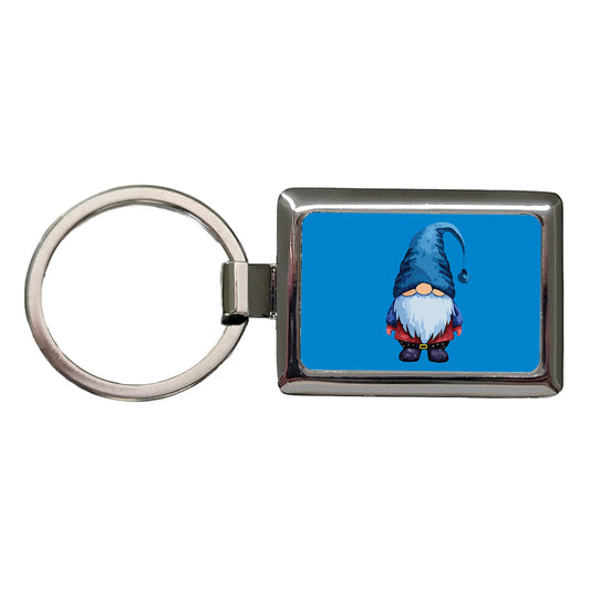 Gnome Standing Blue Hat Rectangle Metal Keychain