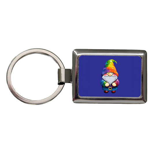Gnome Standing Rainbow Rectangle Metal Keychain