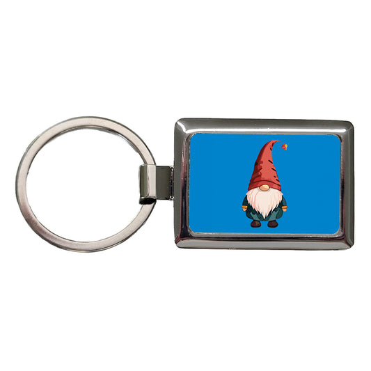 Gnome Standing Red Hat Rectangle Metal Keychain