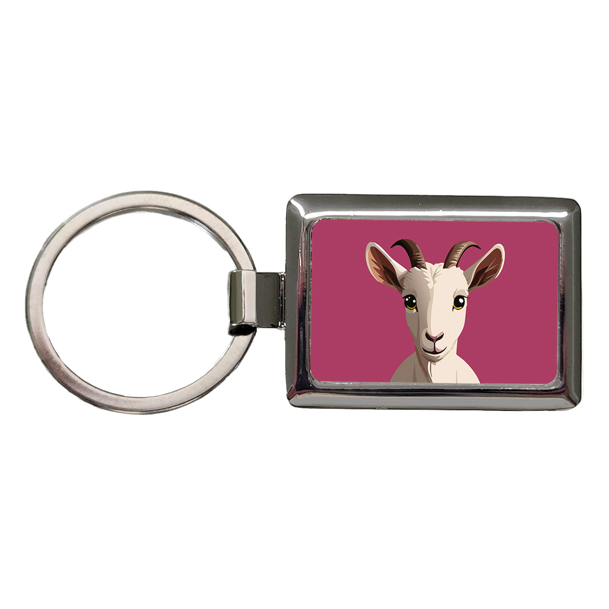 Goat Head Staring Cute Rectangle Metal Keychain