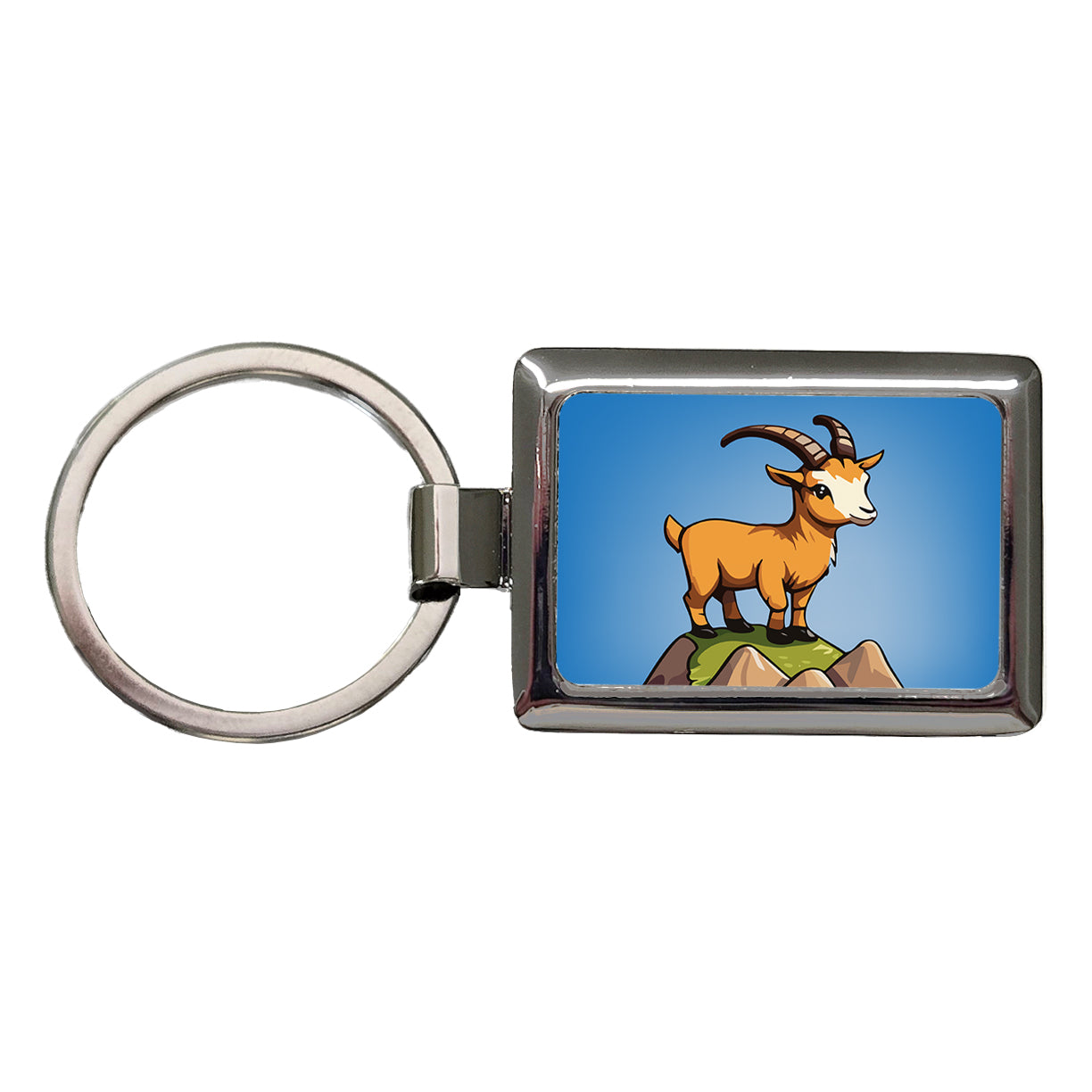 Goat Mountain Cute Rectangle Metal Keychain