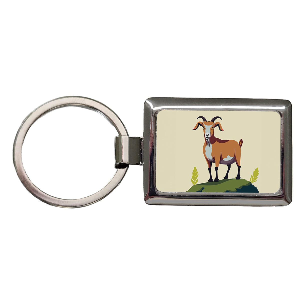 Goat Standing Rectangle Metal Keychain