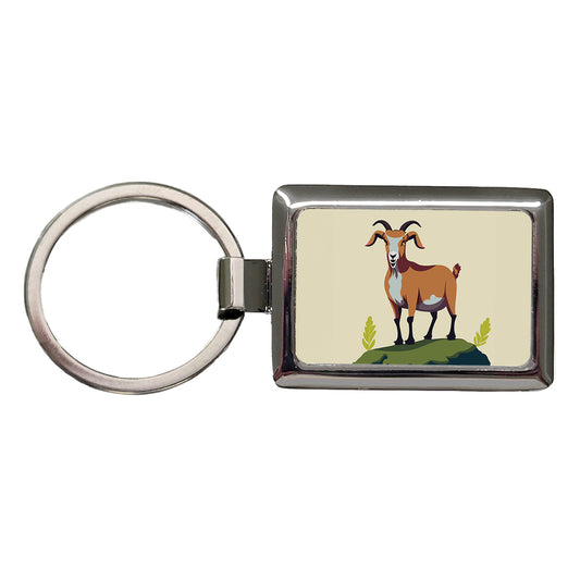 Goat Standing Rectangle Metal Keychain