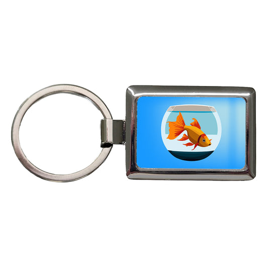 Goldfish in Bowl Pet Rectangle Metal Keychain
