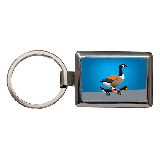 Goose Riding Skateboard Skateboarding Funny Rectangle Metal Keychain