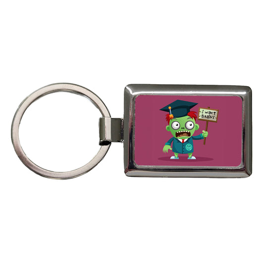 Graduate Zombie Graduation I Want Your Brains Rectangle Metal Keychain