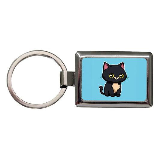 Gray Cat Cute Rectangle Metal Keychain