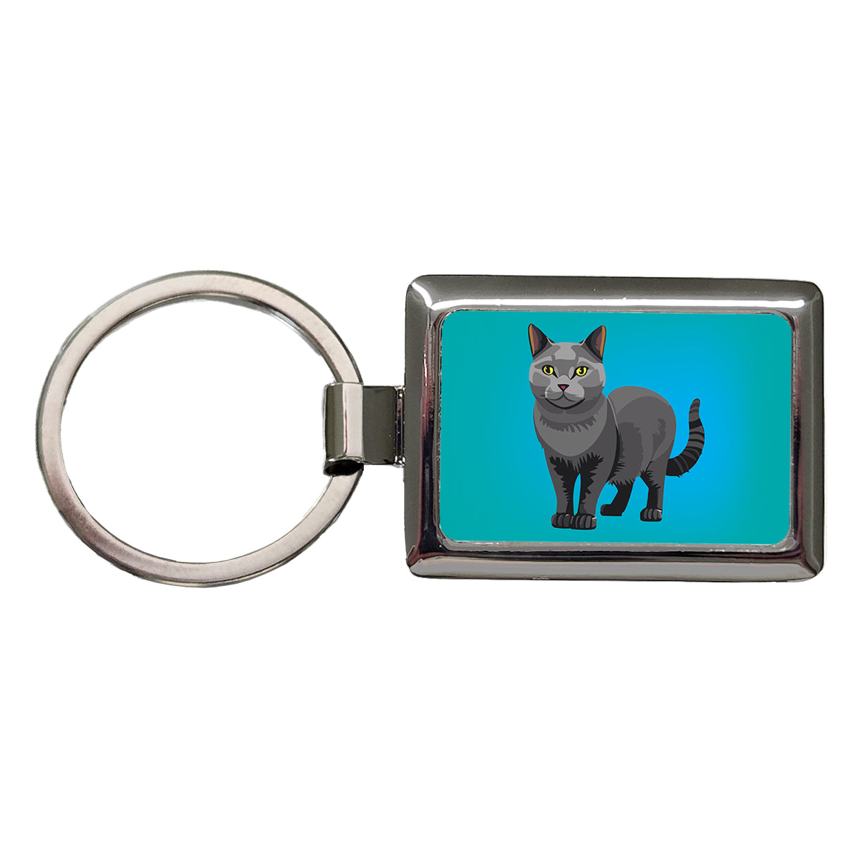 Gray Cat Standing Rectangle Metal Keychain