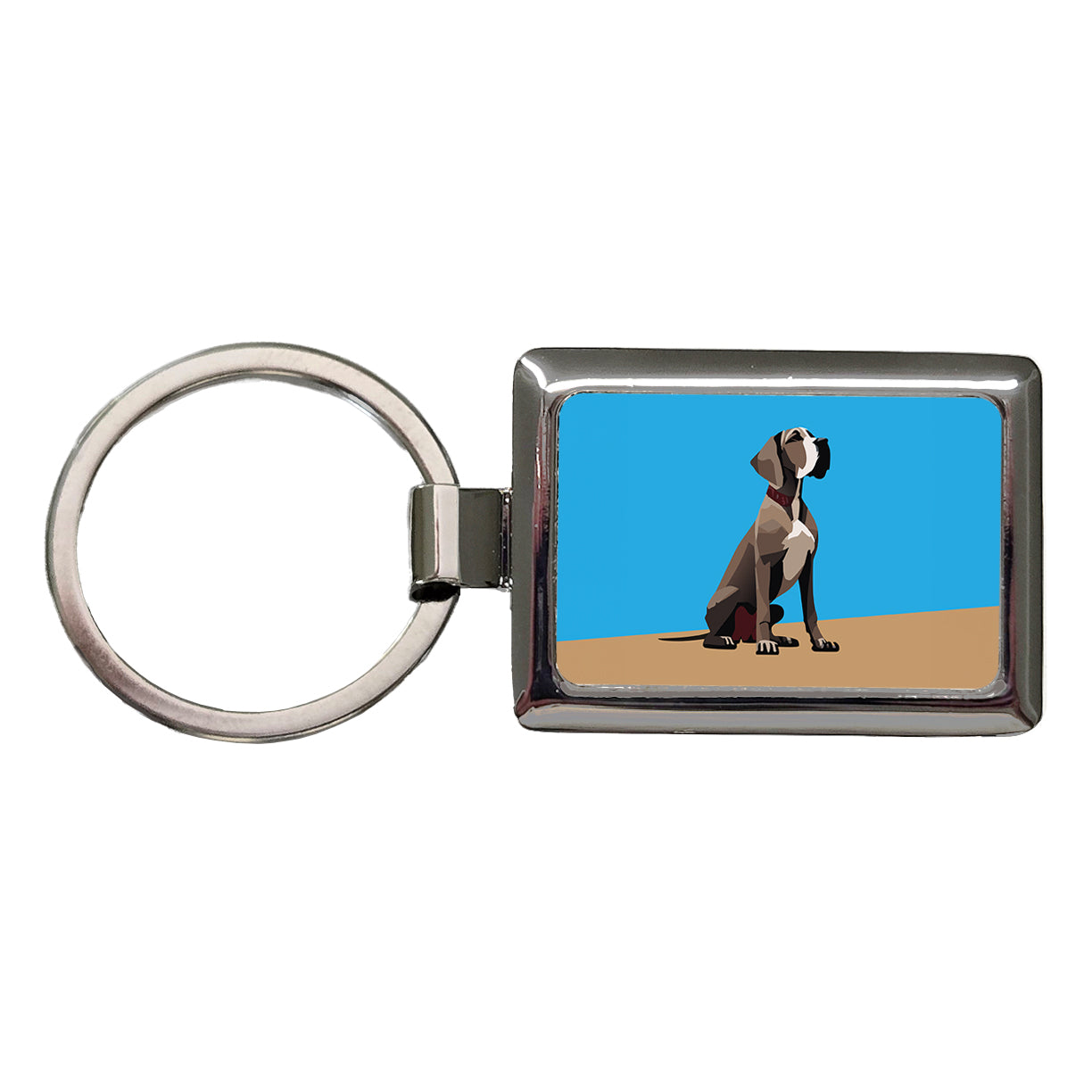 Great Dane Dog Sitting Rectangle Metal Keychain