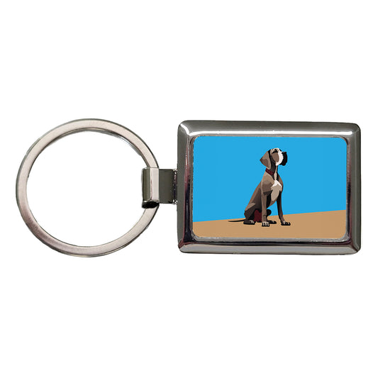 Great Dane Dog Sitting Rectangle Metal Keychain