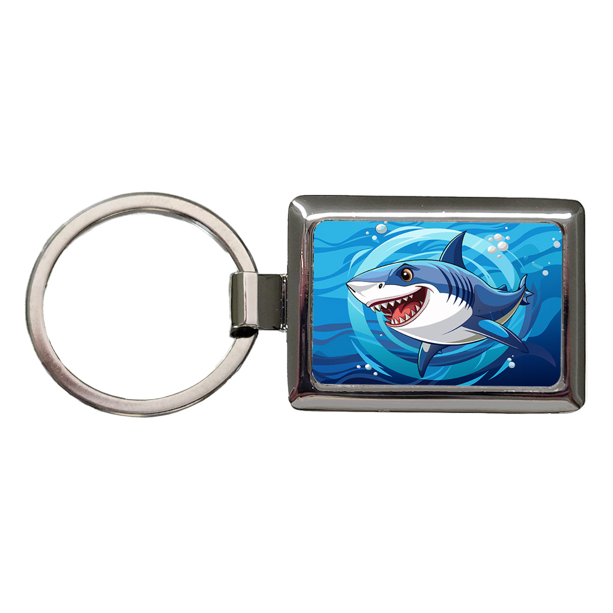 Great White Shark in Ocean Rectangle Metal Keychain