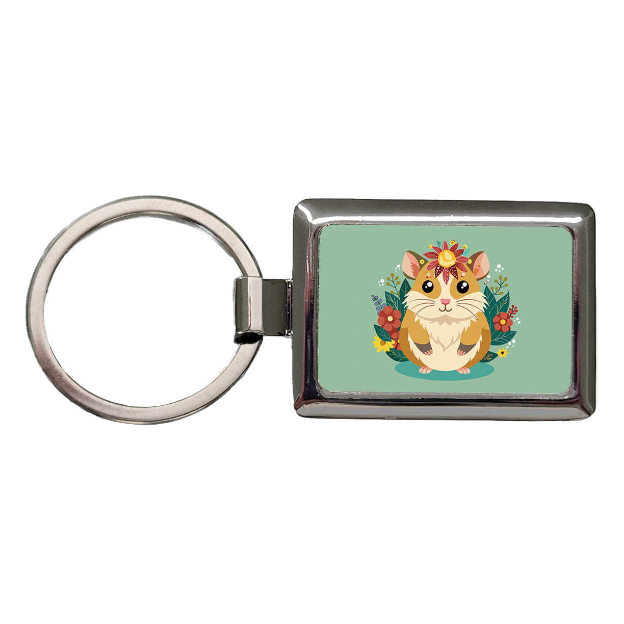 Hamster Floral Flowers Rectangle Metal Keychain