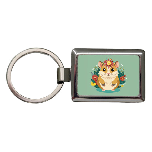 Hamster Floral Flowers Rectangle Metal Keychain