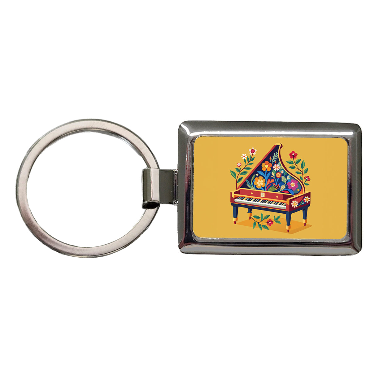 Harpsichord Music Floral Motif Rectangle Metal Keychain