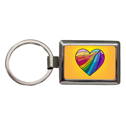 Heart Rainbow Stained Glass Love LGBTQ Rectangle Metal Keychain