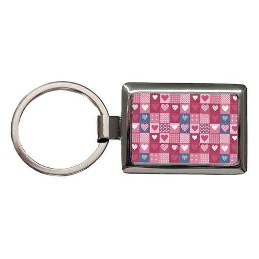 Hearts Quilt Valentines Day Anniversary Love Wedding Pattern Rectangle Metal Keychain