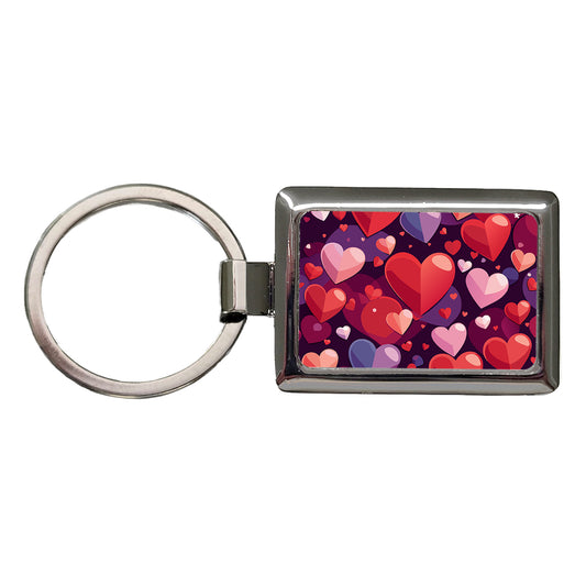 Hearts Scattered Love Valentines Anniversary Wedding Rectangle Metal Keychain