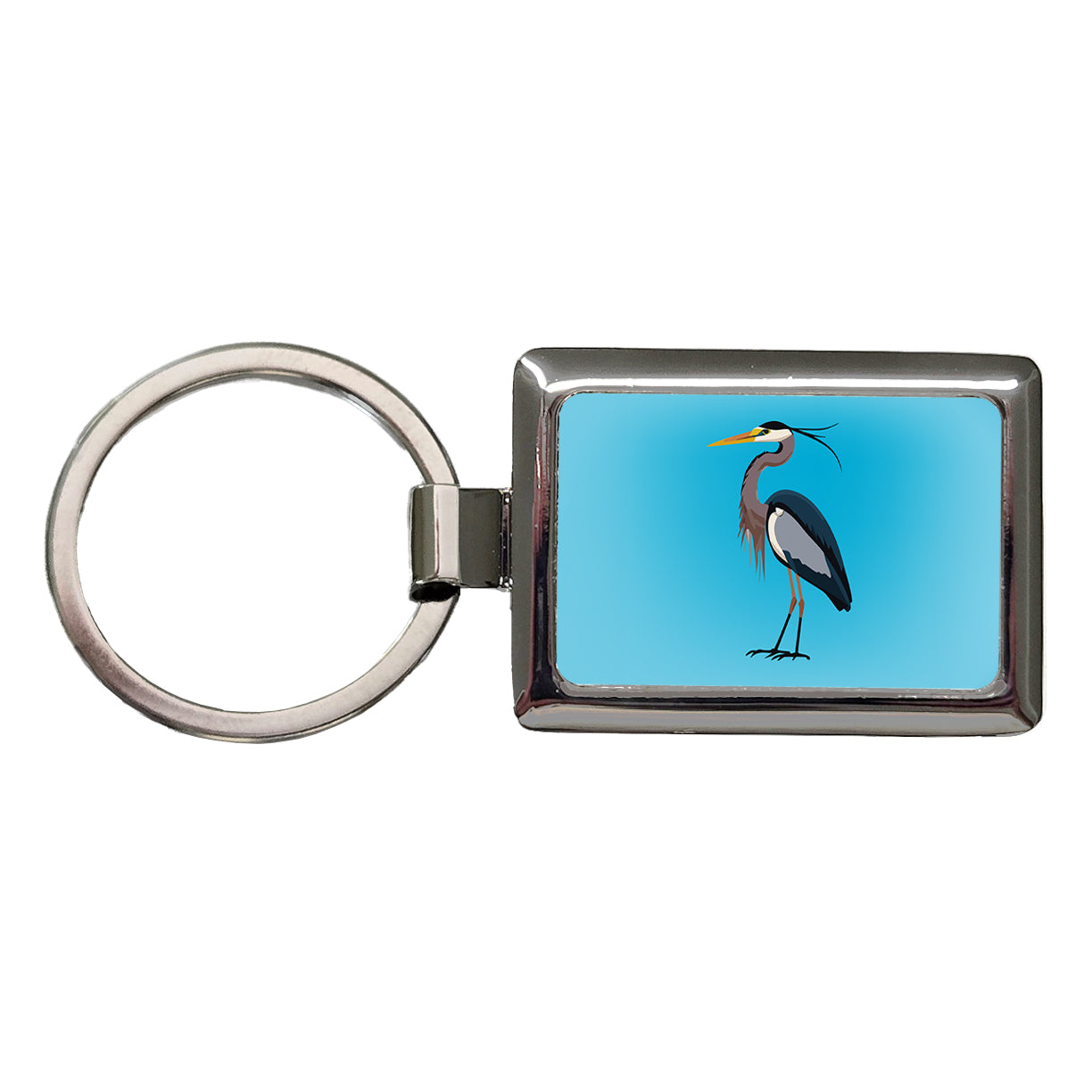 Heron Egret Bird Rectangle Metal Keychain