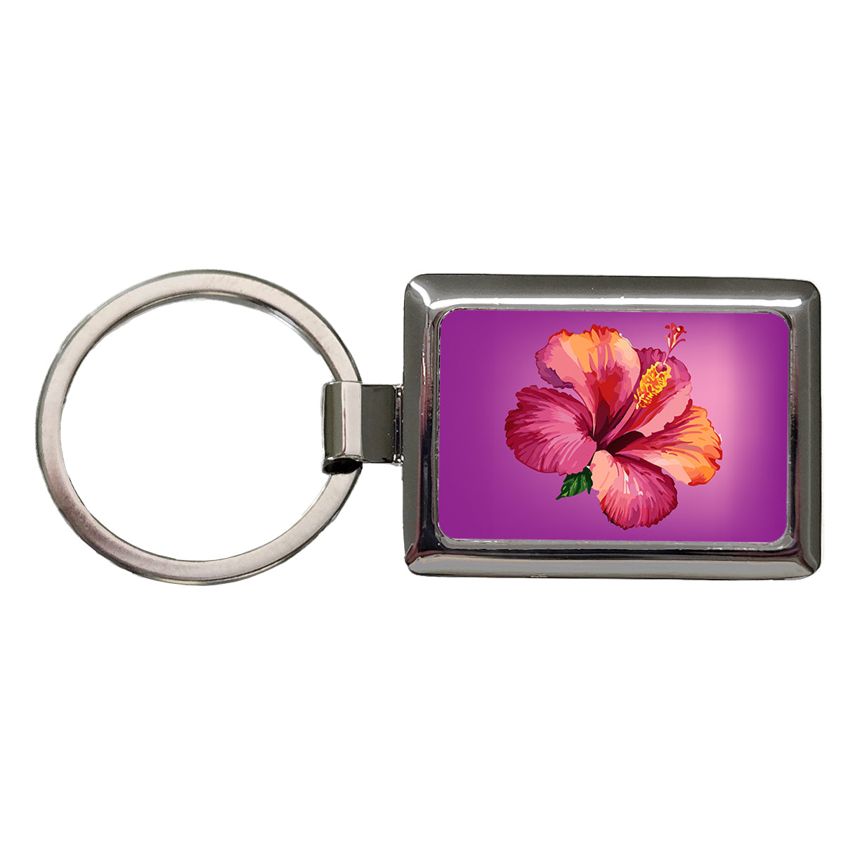 Hibiscus Flower Tropical Watercolor Rectangle Metal Keychain