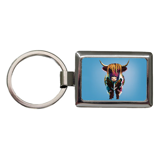 Highland Cow Colorful Rectangle Metal Keychain