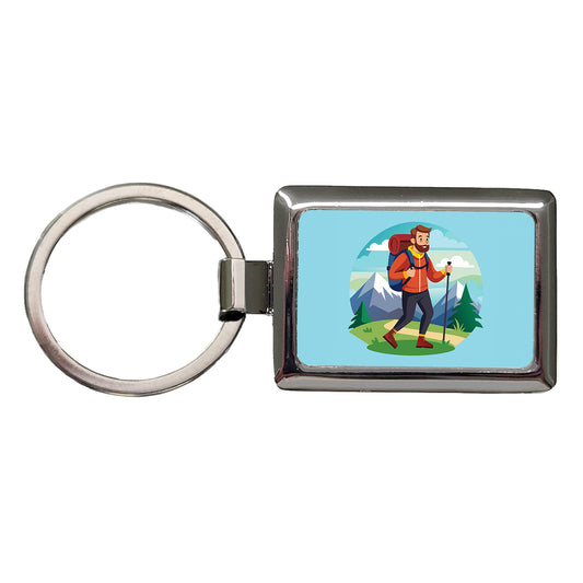 Hiker Hiking Backpacking Man Rectangle Metal Keychain