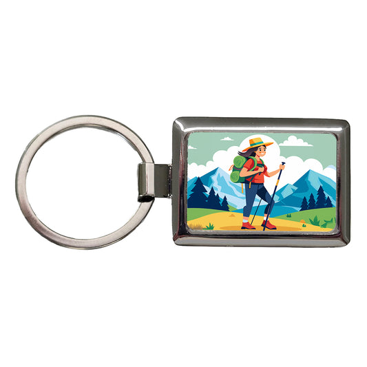 Hiker Hiking Backpacking Woman Rectangle Metal Keychain