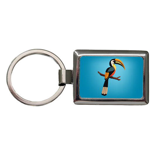 Hornbill Bird on Branch Rectangle Metal Keychain