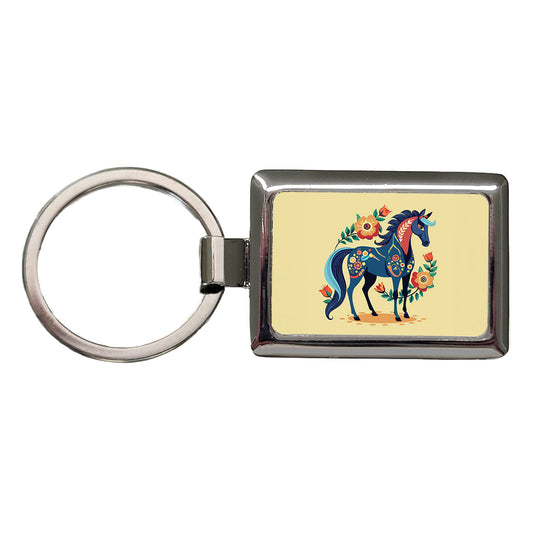 Horse Floral Flowers Cottagecore Country Western Rectangle Metal Keychain