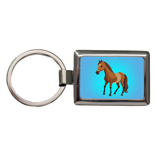 Horse Standing Rectangle Metal Keychain
