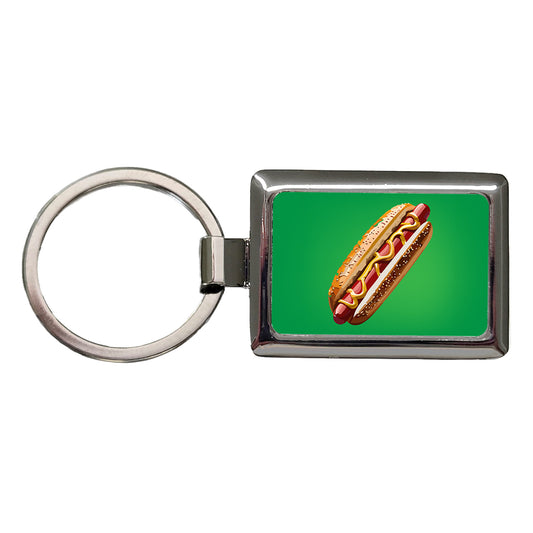Hotdog Hot Dog Bun Mustard Rectangle Metal Keychain
