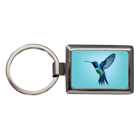 Hummingbird Blue Rectangle Metal Keychain